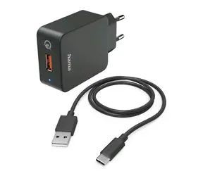 Ładowarka USB HAMA z kablem czarna / 1x USB-A / QC / 19,5W