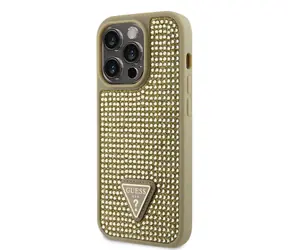 Metalowe etui z Logo Guess Rhinestones Triangle do Apple iPhone 14 Pro Gold / Wyprzedaż