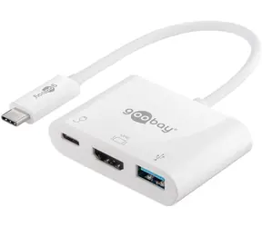 Adapter Goobay 62104 USB-C M na HDMI F i USB-A F i USB-C biały / PD 60 W