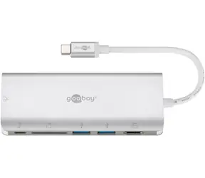 Goobay 76788 Wieloportowa stacja dokująca USB-C Premium srebrna / USB-C / USB-A / RJ-45 / SD