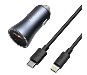 Baseus TZCCJD-B0G Ładowarka samochodowa 5V + Kabel USB-C (M) - Lightning (M) / 1x USB-A / 1x USB-C / 40W