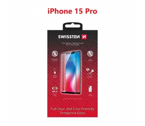 Swissten FULL GLUE COLOR FRAME CASE FRIENDLY szkło do Apple iPhone 15 Pro czarne