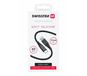 Swissten SOFT SILICONE kabel do transmisji danych USB-C 1,5 m czarny / 60 W / 3 A / 1x USB-A(M) / 1x USB-C(M)
