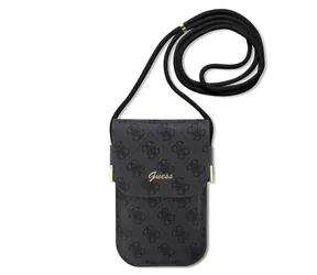 Torba na telefon Guess PU 4G z metalowym Logo i napisem w kolorze czarnym