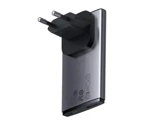 Baseus CCGP150113 GaN5 Adapter szybkiego ładowania szary / Ultracienki / 1x USB-C / 1x USB-A / 65W
