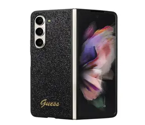 Tylna obudowa Guess PC/TPU z brokatowymi płatkami i metalicznym Logo do Samsung Galaxy Z Fold 5, czarna