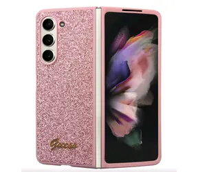 Tylna obudowa Guess PC/TPU Glitter Flakes Metal Logo do Samsung Galaxy Z Fold 5 różowa