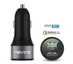 Ładowarka samochodowa Nevox Kfz czarna / 1x USB-A / 1x USB-C / 63W