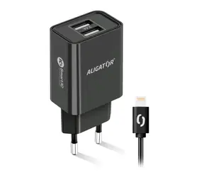 Ładowarka sieciowa Aligator Smart 2.4A Lightning (CHA0044) czarna / 2xUSB / SMART IC / kabel Lightning / po sprzedaży