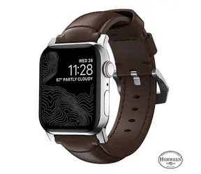Tradycyjny skórzany pasek Nomad ze srebrnymi detalami do zegarka Apple Watch Ultra (49 mm) 8/7 (45 mm)/6/SE/5/4 brązowy 