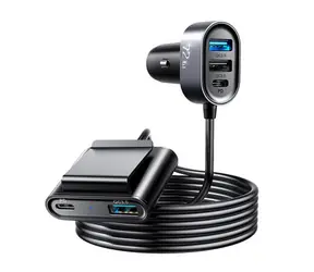 Joyroom JR-CL05 czarny / Ładowarka samochodowa / 4xUSB / 2xUSB-C / 1,5 m / 72 W