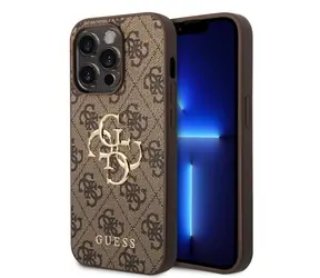 Tylna obudowa Guess PU 4G z metalowym Logo do Apple iPhone 15 Pro Max, brązowa