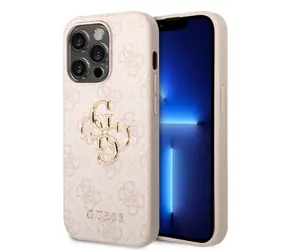 Tylna obudowa Guess PU 4G z metalowym Logo do Apple iPhone 15 Pro Max, różowa