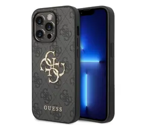 Tylna obudowa Guess PU 4G z metalowym Logo do Apple iPhone 15 Pro , szara