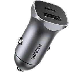 Ugreen Zasilacz samochodowy szary / 1x USB-C / 1x USB-A / QC / 24W 