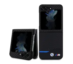 Tylne etui BMW M PU Carbon Blue Line do Samsung Galaxy Z Flip 5, czarne