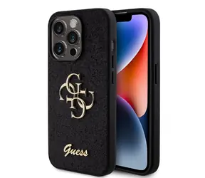 Tylna obudowa Guess PU FIXED Glitter 4G z metalowym Logo do Apple iPhone 15 Pro w kolorze czarnym