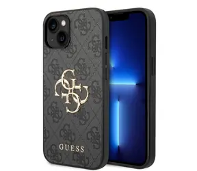 Tylna obudowa Guess PU 4G z metalowym Logo do Apple iPhone 15, szara
