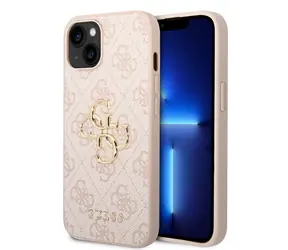 Tylna obudowa Guess PU 4G z metalowym Logo do Apple iPhone 15, różowa
