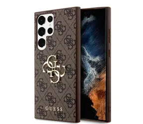 Tylna obudowa Guess PU 4G z metalowym Logo do Samsung Galaxy S24 Ultra brązowa