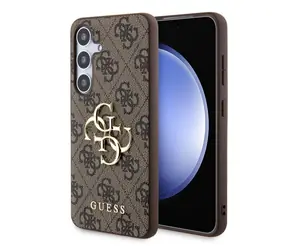 Tylna obudowa Guess PU 4G z metalowym Logo do Samsung Galaxy S24 brązowa