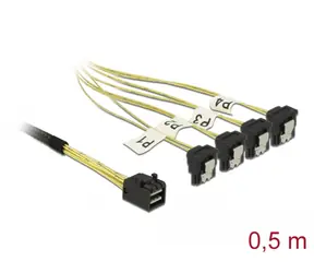 Kabel DeLock 1x miniSAS (M) - 4X SATA (F) 0,5 m żółty