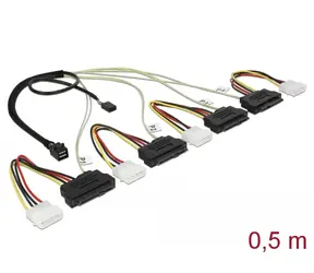 Kabel DeLock miniSAS HD SFF-8643 (M) - 4X SAS SFF-8482 (F) i 4X Molex (M) 0,5 m 