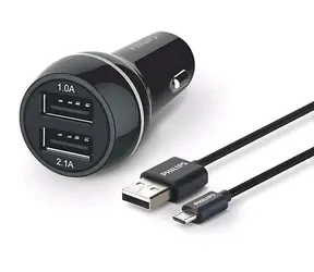Ładowarka samochodowa Philips DLP2357U/10 czarna / 2x USB-A / kabel USB-A (M) - Micro-USB (M) 1m