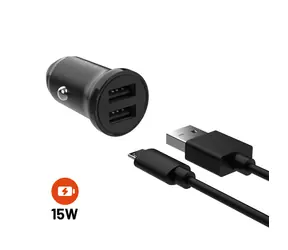 FIXED Ładowarka samochodowa z odłączanym kablem microUSB 15W czarna / kabel 1m / 2x wyjście USB / SMART Rapid Charge 
