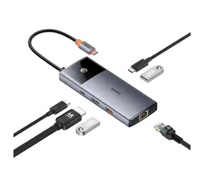 Baseus METAL GLEAM 2 SERIA 6V1 Stacja dokująca szara / USB 3.0 / USB-C PD / HDMI / LAN
