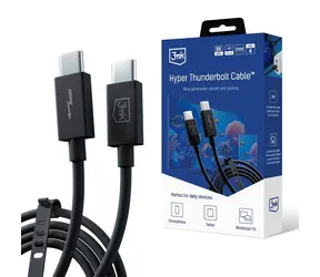 Kabel do transmisji danych 3mk Hyper ThunderBolt 240W czarny / 8K / złącze USB-C/USB-C / długość 1 m