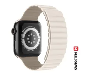 Swissten Silikonowy pasek magnetyczny do Apple Watch 42/44/45/49mm Biało-Cappuccino