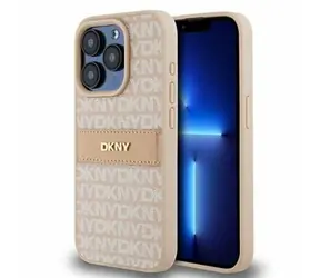 Tylna obudowa DKNY ze skóry PU z powtarzalnym wzorem w tonalne paski do Apple iPhone 15 Pro Max w kolorze różowym