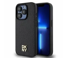 DKNY PU Skóra Powtórzony wzór Logo Magsafe Tylna obudowa do Apple iPhone 15 Pro Max w kolorze czarnym