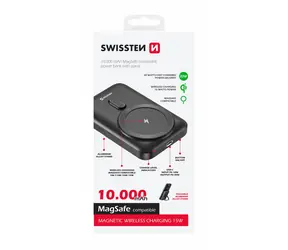 Swissten 22013974 POWER BANK 10000 mAh czarny / Power Bank / 20W / USB-C / Qi
