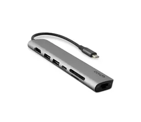Koncentrator Epico 7w1 szary / 2x USB-A / USB-C / HDMI 8K / microSD/SD / RJ45