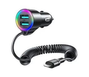 Joyroom JR-CL25 czarny / Ładowarka samochodowa / 2x USB + kabel Lightning (M) 