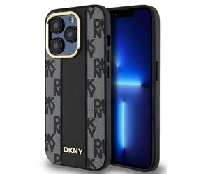 Tylna obudowa Magsafe ze skóry PU w kratkę DKNY do Apple iPhone 15 Pro Max w kolorze czarnym