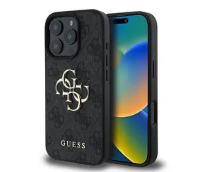 Tylna obudowa Guess PU 4G z metalowym Logo do Apple iPhone 16 Pro Max, szara