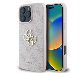 Tylna obudowa Guess PU 4G z metalowym Logo do Apple iPhone 16 Pro w kolorze różowym