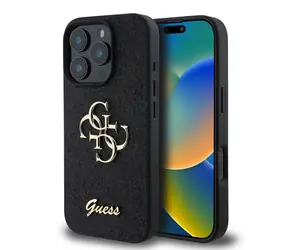 Tylna obudowa Guess PU FIXED Glitter 4G z metalowym Logo do Apple iPhone 16 Pro w kolorze czarnym