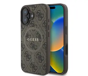 Tylna obudowa Guess PU Leather 4G Colored Ring MagSafe do Apple iPhone 16 PLUS brązowa
