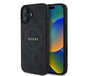 Tylna obudowa Guess PU Leather 4G Colored Ring MagSafe do Apple iPhone 16 czarna