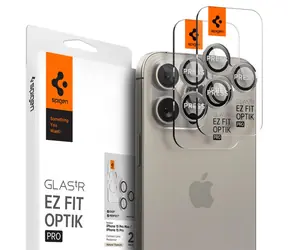 Spigen Glass tR EZ Fit Optik Pro szkło ochronne na obiektyw aparatu do Apple iPhone 15 Pro/15 Pro Max naturalny Titan 2szt