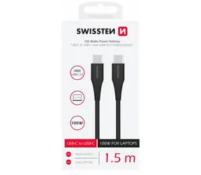 Swissten Kabel do transmisji danych TPE USB-C - USB-C 1,5m czarny / Zasilanie 5A (100W)