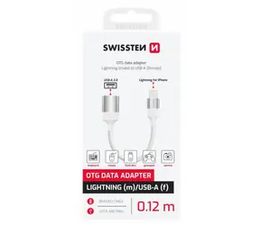 Swissten TEXTILE adapter OTG Lightning (M) do USB-A (F) 0,13 m biały
