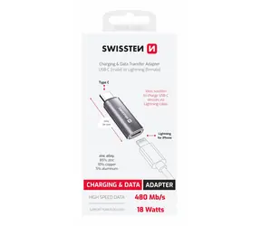 Swissten TEXTILE adapter OTG USB-C (M) - Lightning (F) srebrny
