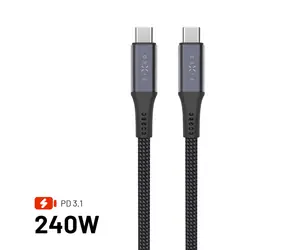 FIXED Długi pleciony kabel do ładowania i transmisji danych ze złączami USB-C/USB-C PD 3.1 2 m USB4gen2 20 Gb/s 4K60 Hz 240 W Szary