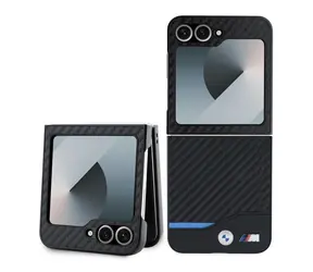 Tylne etui BMW M PU Carbon Blue Line do Samsung Galaxy Z Flip 6 czarne