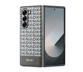Tylna obudowa DKNY ze skóry PU z powtarzalnym wzorem w dolne paski do Samsung Galaxy Z Flip 6 w kolorze brązowym